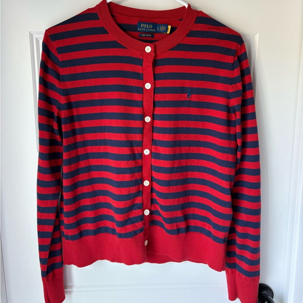 Ralph Lauren Red and Blue Striped Cardigan